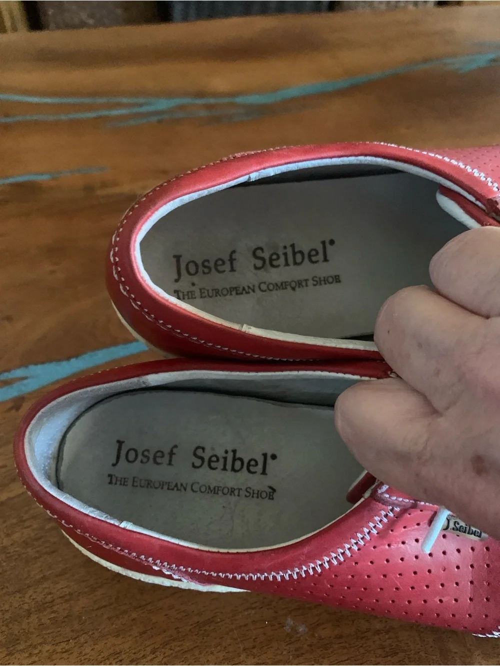 Josef Seibel Women's Red Leather Lace-Up Sneakers with White Accents